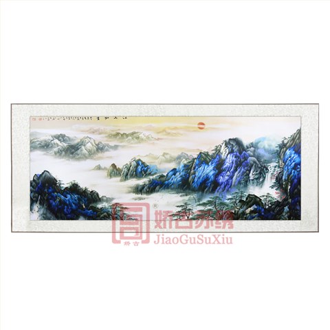 娇古苏绣装饰画|『江山如画』横款山水图手工刺绣艺术品可装框挂客厅沙发背景墙