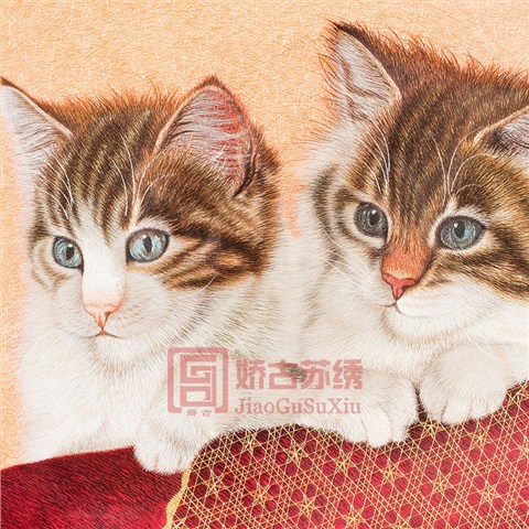 苏绣装饰画|苏州手工刺绣壁画|精品苏绣猫玄关客厅挂画